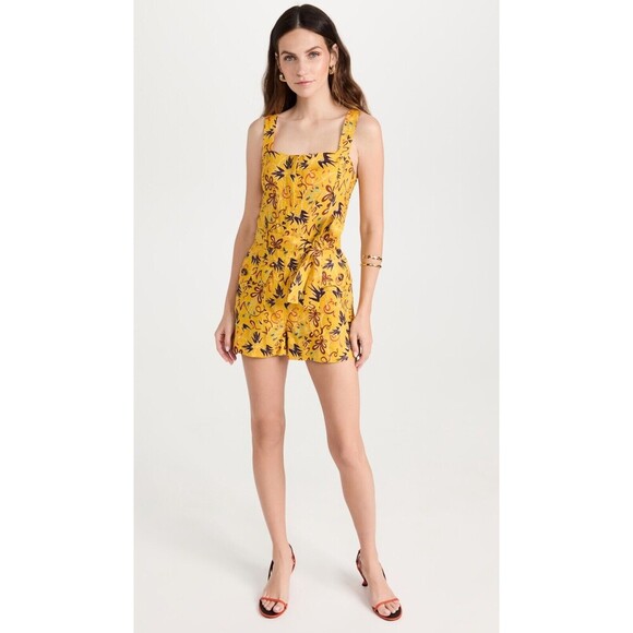 A.L.C. Gilmour Yellow Floral Linen Romper Floral Size 12 NWT Coconut Girl Beach - Picture 4 of 15